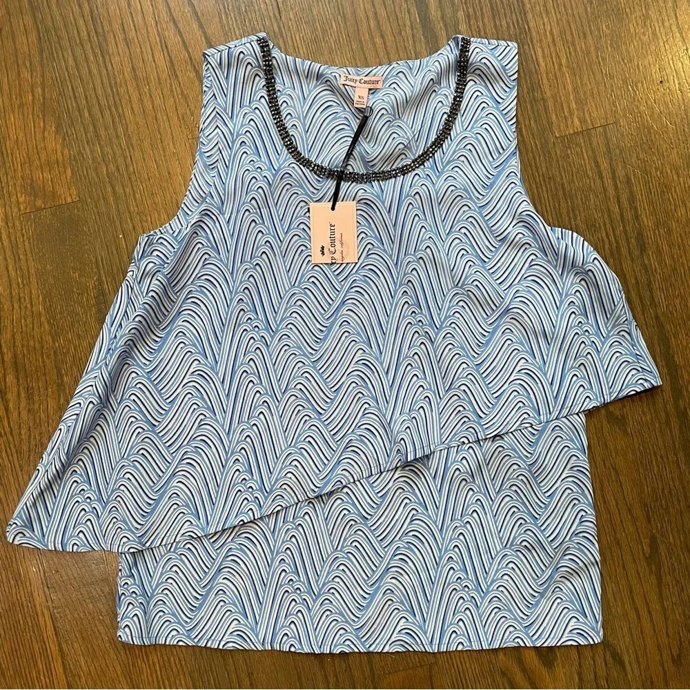 NEW Juicy Couture Retrowave Celestial Embellished Layered Tank Top - Blue
